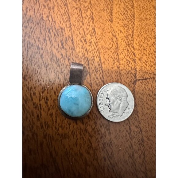 Sterling Silver 925 Larimar Round Pendant With Bail For Necklace Jewelry - Picture 9 of 9